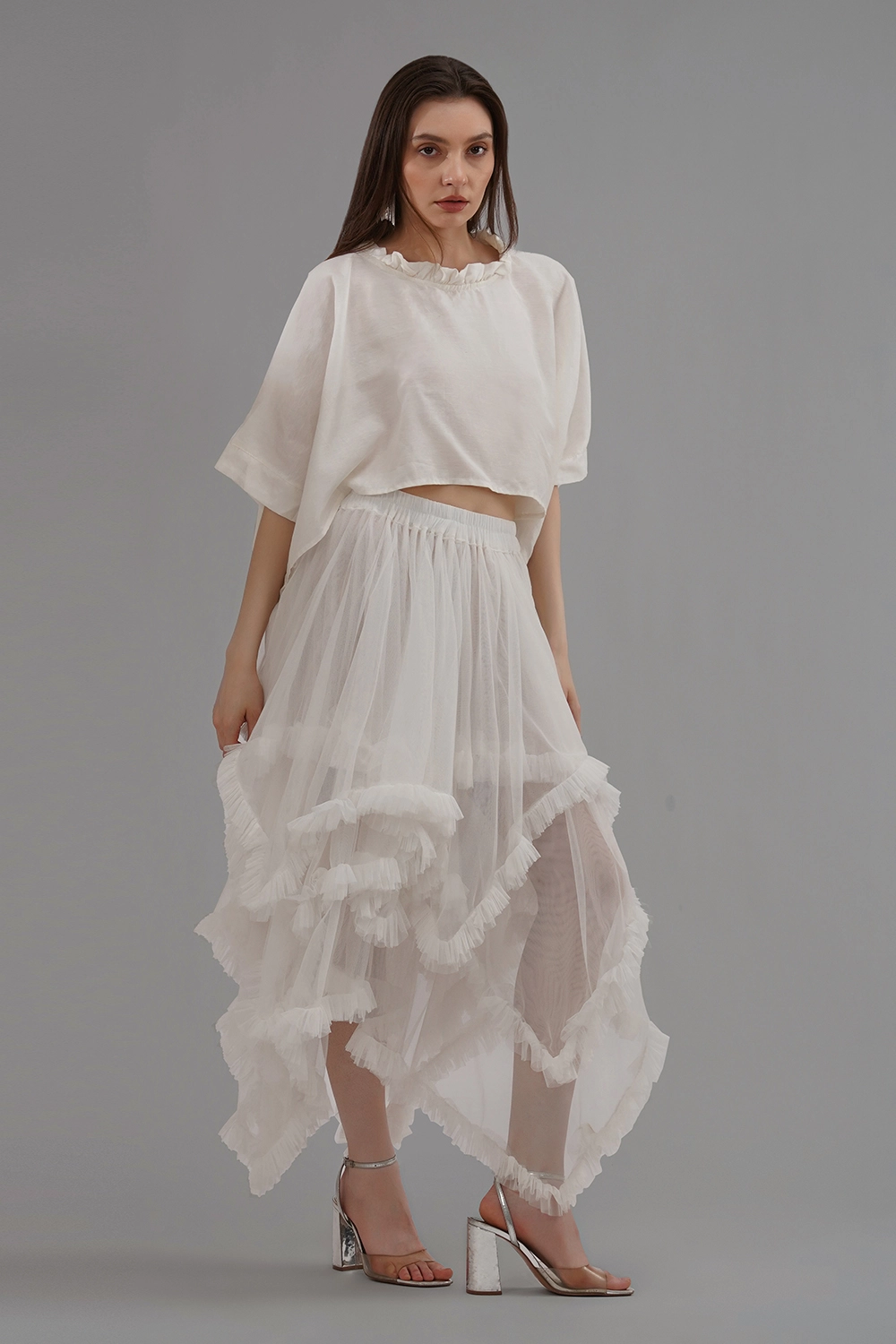 Convertible Soft Net Ruffled Skirt with Lace Details - Image 6