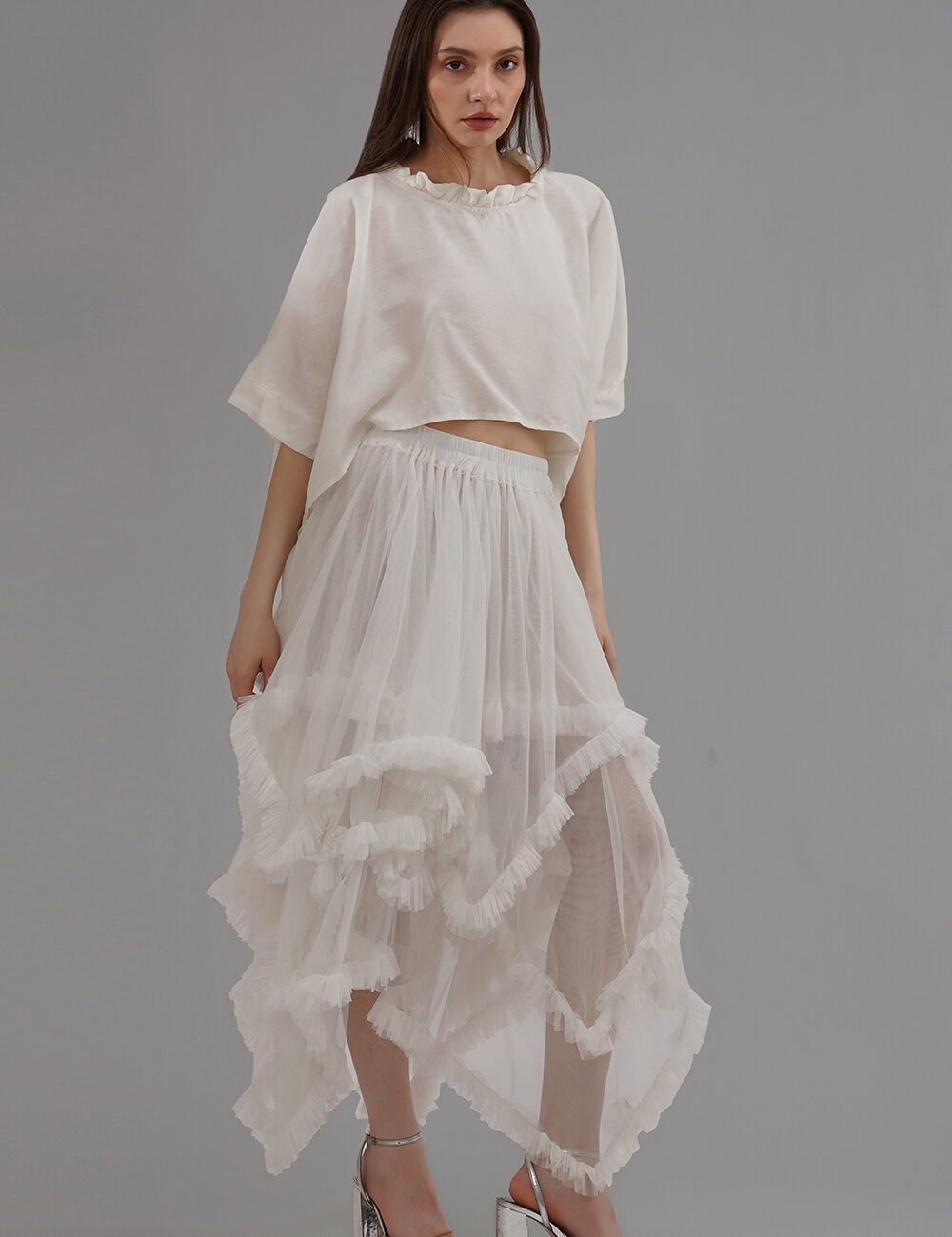 Convertible Soft Net Ruffled Skirt with Lace Details - Image 6