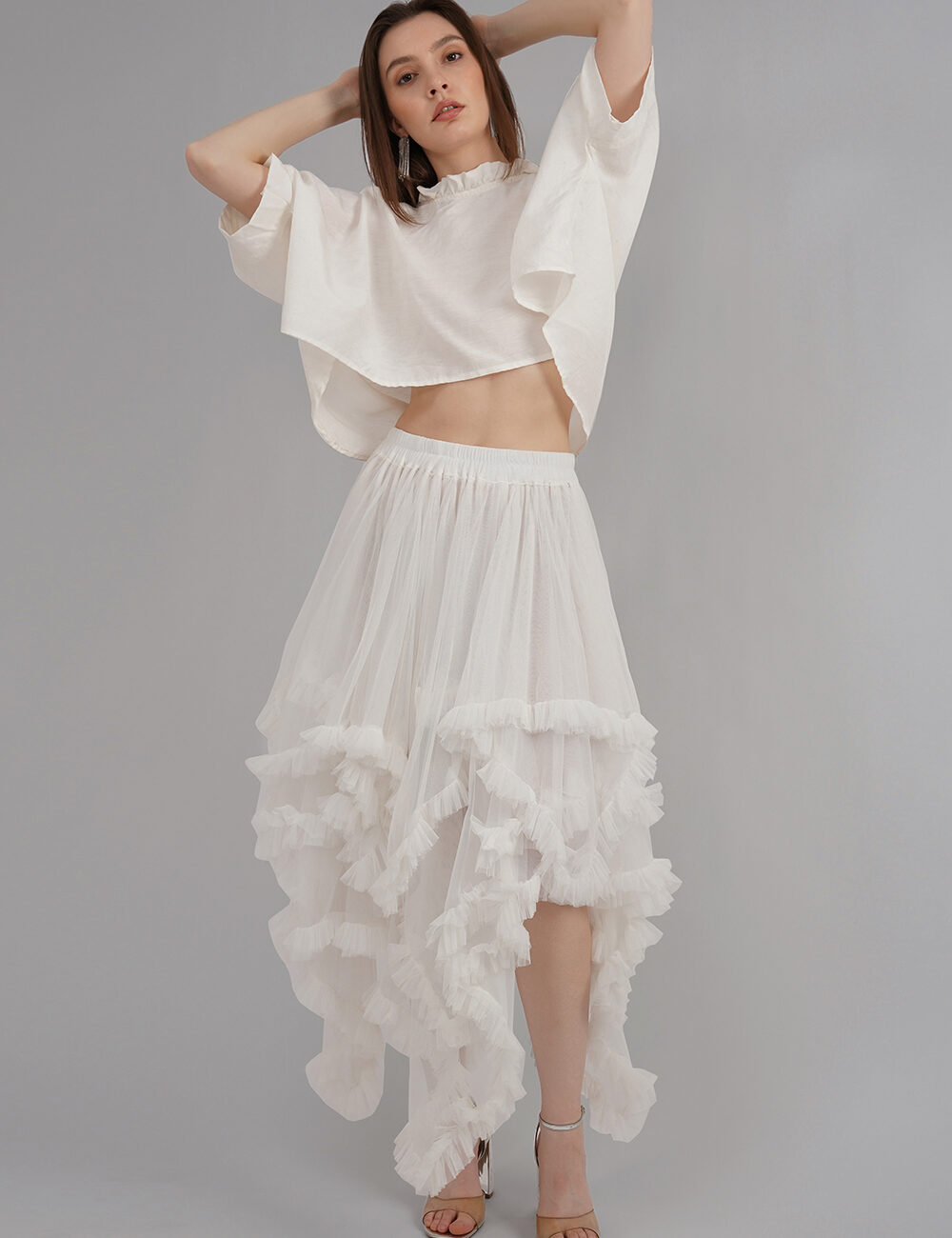 Convertible Soft Net Ruffled Skirt with Lace Details - Image 5