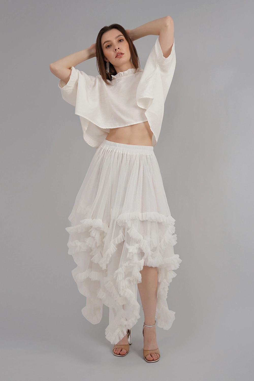 Convertible Soft Net Ruffled Skirt with Lace Details - Image 4