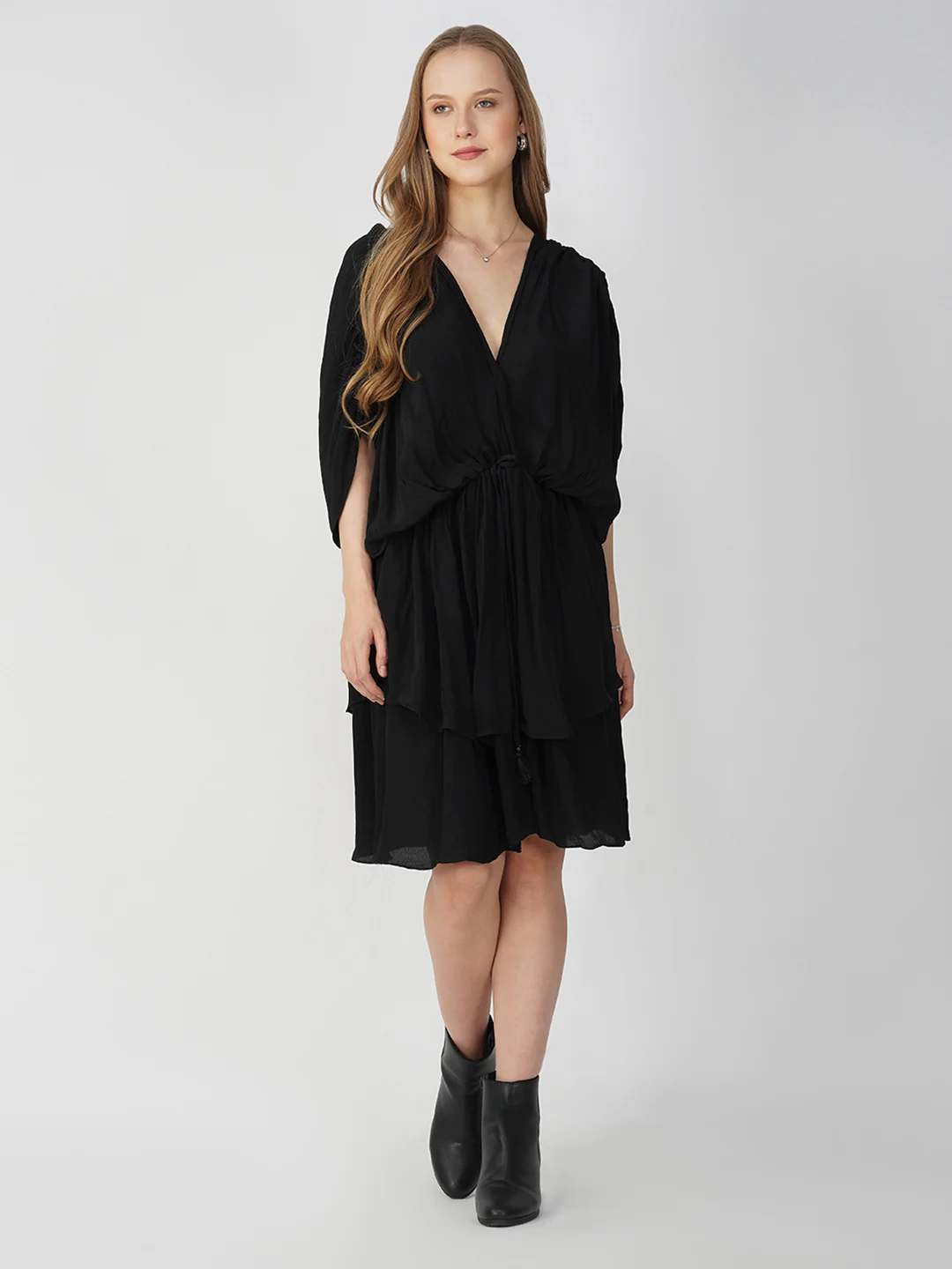 short black flowy dress with sleeves Lucy Black Long Sleeve Mini Dress