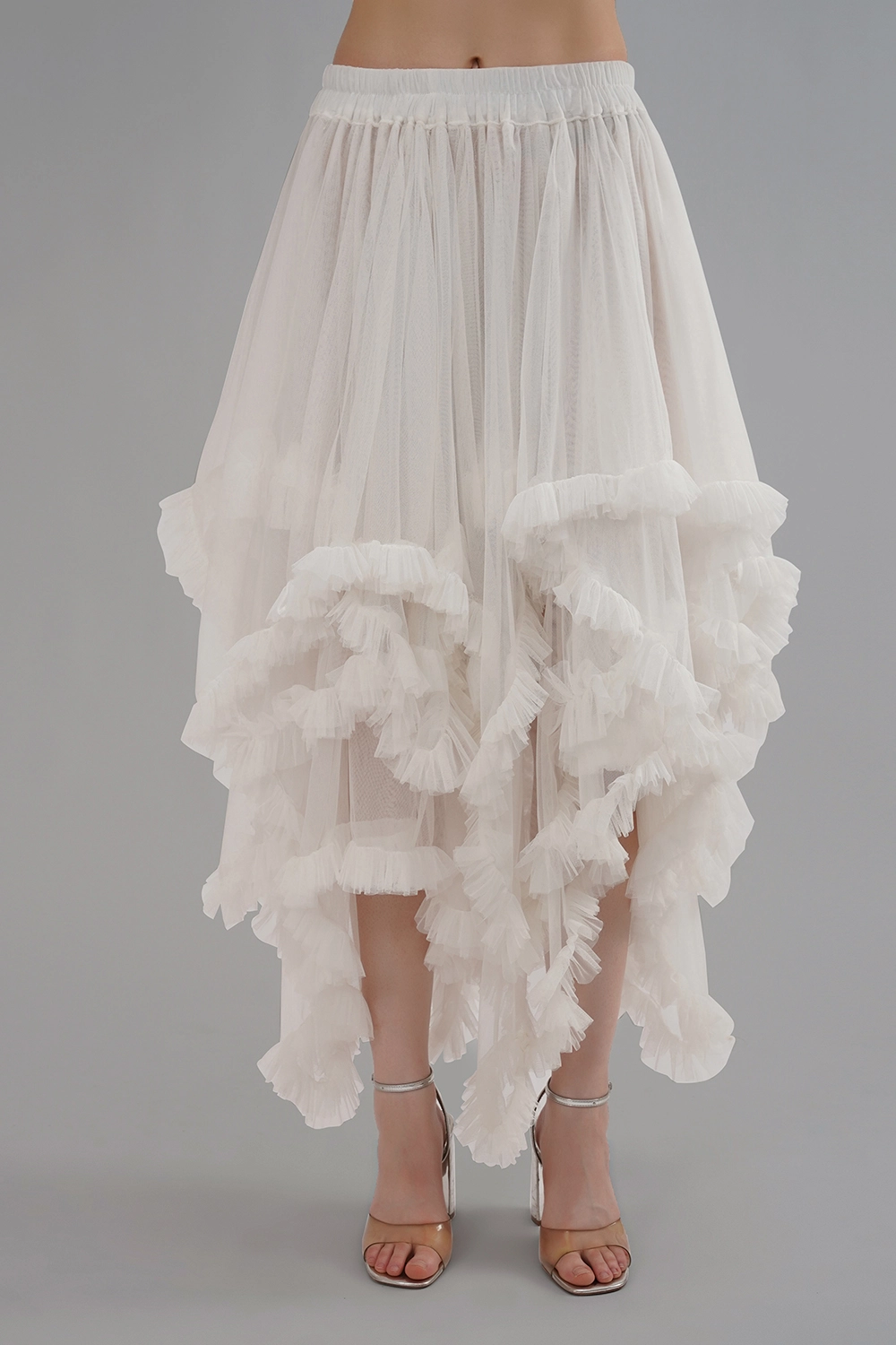Convertible Soft Net Ruffled Skirt with Lace Details - Image 5