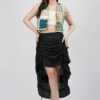 Model wearing Handmade Jacquard Patchwork Waistcoat and Black Adjustable Multi-Style Skirt Co-ord Set