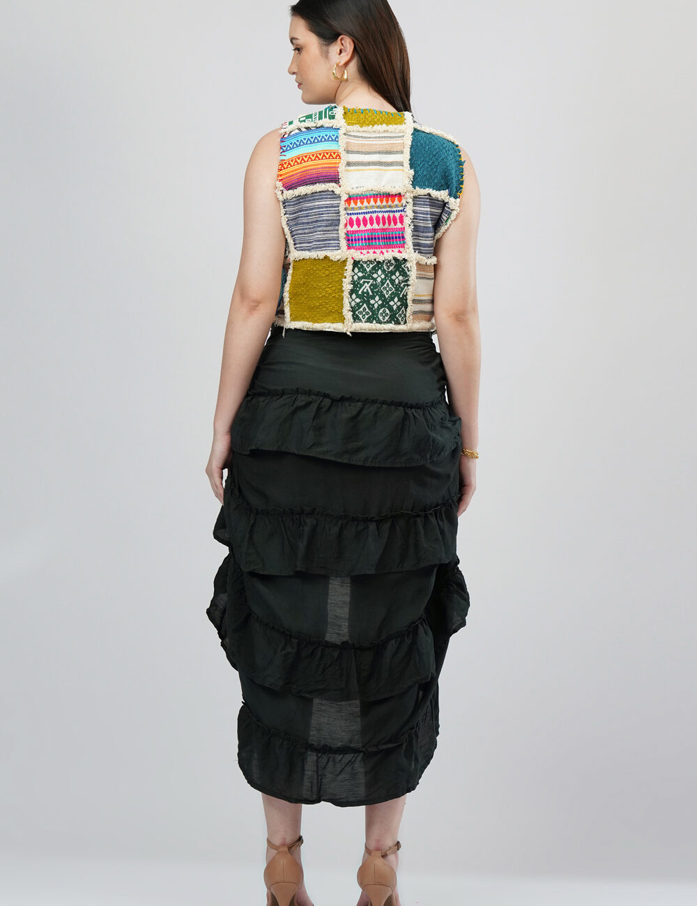 Handmade Jacquard Patchwork Open Waistcoat with Embroidery - Image 3